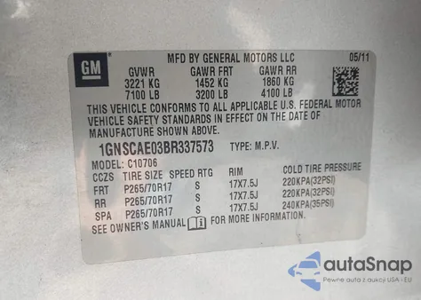 2011 Chevrolet Tahoe Ls из США, поврежденный, VIN 1GNSCAE03BR337573